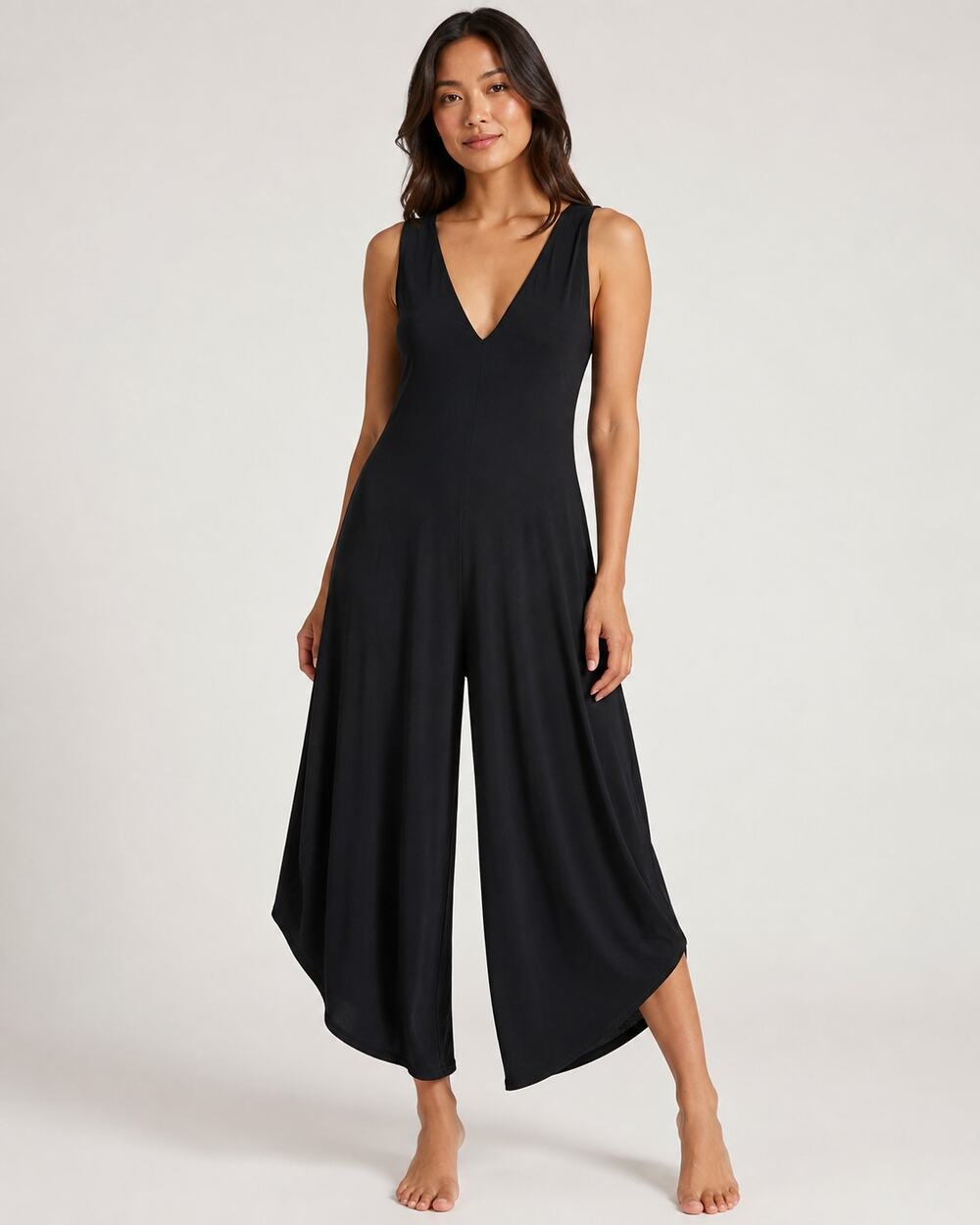 Nicole Miller New York Black Wide Leg Palazzo Jumpsuit Women SM efforless relax